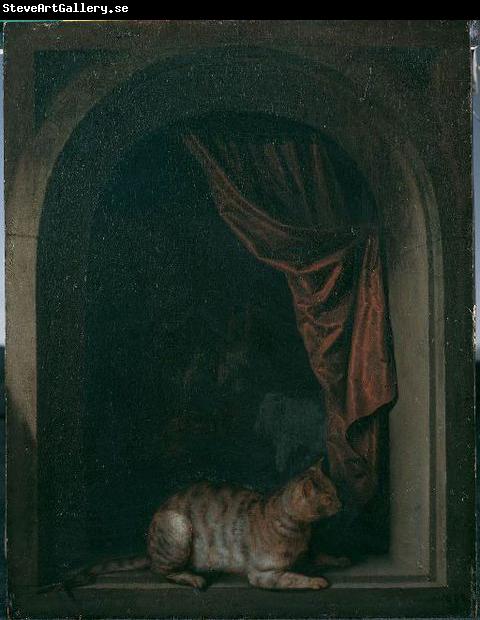 Gerard Dou Eine Katze am Fenster eines Malerateliers
